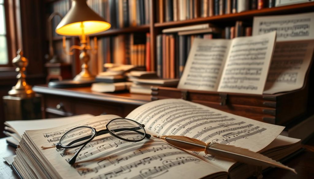 A well-organized sheet music library, with a wooden desk, a brass lamp, and a vintage record player in the background. The foreground features an open book with detailed musical notations, along with a pair of reading glasses and a quill pen, conveying a sense of scholarly research and discovery. The lighting is warm and inviting, creating a cozy, intellectual atmosphere. The overall scene suggests a space dedicated to exploring the rich musical legacy of IMSLP and Johann Pachelbel, inspiring the viewer to delve deeper into the available resources. A well-organized sheet music library, with a wooden desk, a brass lamp, and a vintage record player in the background. The foreground features an open book with detailed musical notations, along with a pair of reading glasses and a quill pen, conveying a sense of scholarly research and discovery. The lighting is warm and inviting, creating a cozy, intellectual atmosphere. The overall scene suggests a space dedicated to exploring the rich musical legacy of IMSLP and Johann Pachelbel, inspiring the viewer to delve deeper into the available resources.