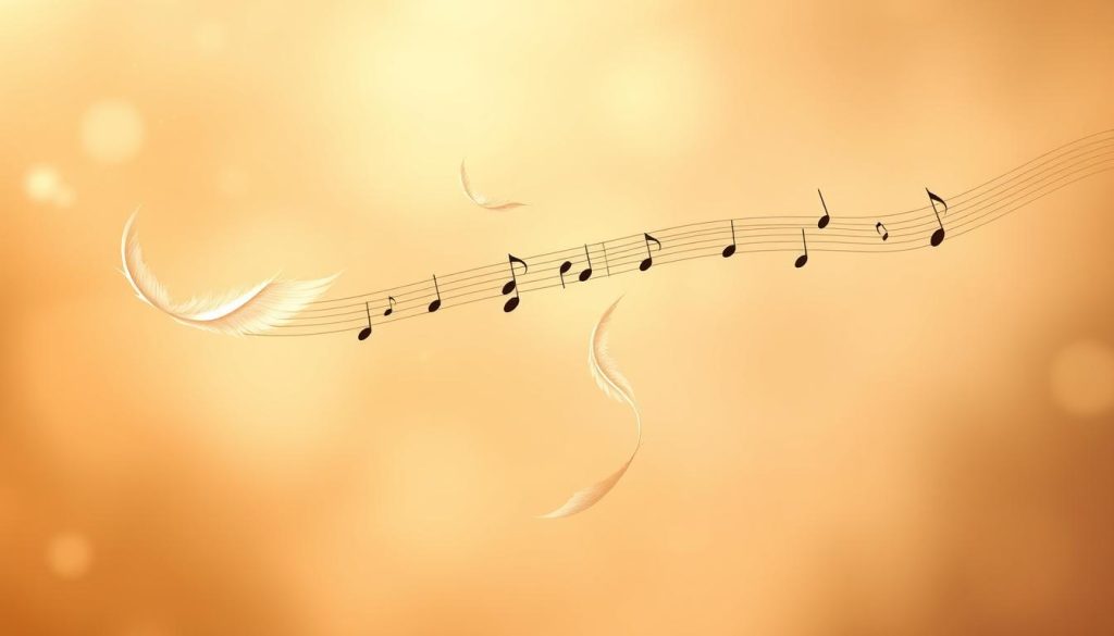 A graceful and ethereal musical composition, bathed in soft, warm light. The melody dances across the canvas, its notes like feathers, carried aloft by a gentle breeze. In the background, a hazy, dreamlike setting, with delicate, translucent forms hinting at the harmonies that underlie the piece. The overall mood is one of serene contemplation, inviting the viewer to lose themselves in the music's soothing, lyrical embrace. The composition is executed with a masterful control of form and color, creating a sense of elegant refinement and effortless beauty. A graceful and ethereal musical composition, bathed in soft, warm light. The melody dances across the canvas, its notes like feathers, carried aloft by a gentle breeze. In the background, a hazy, dreamlike setting, with delicate, translucent forms hinting at the harmonies that underlie the piece. The overall mood is one of serene contemplation, inviting the viewer to lose themselves in the music's soothing, lyrical embrace. The composition is executed with a masterful control of form and color, creating a sense of elegant refinement and effortless beauty.